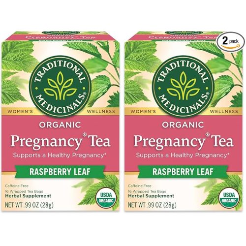 Traditional Medicinals Tea, Organic Pregnancy Tea, Supports a Healthy Pregnancy, Raspberry Leaf and Spearmint, 16 Bags (Pack of 2)