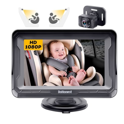DoHonest Baby Car Camera HD 1080P - Rear-Facing Car Baby Monitor with Night Vision, Adjustable View Angle, Easy Setup, Anti-Glare Display, Safety for Kids & Infants