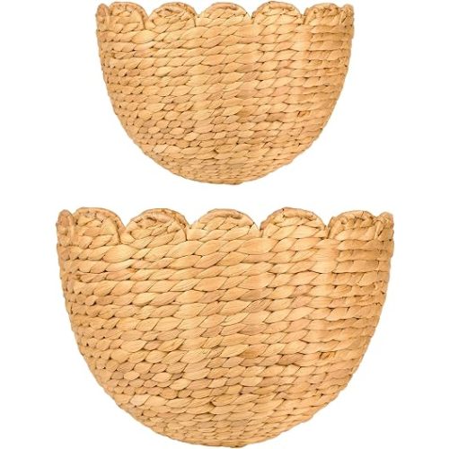 Set of 2 Scalloped Wicker Hanging Wall Storage Basket