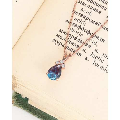 Dainty Pear Shape Alexandrite Pendant Necklace: Unique 14K Rose Gold Anniversary Gift For Her