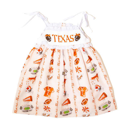 PRE-Order: Girls Texas Longhorn Gameday Spirit Smocked Dress - Officia – Boots and Bows Smocking Co.