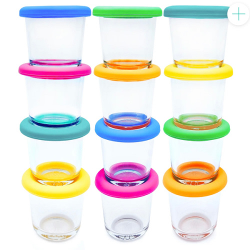 4oz Glass Baby Food Storage Jars | Food Grade Silicone Lids | Set of 12 | Bright Colors