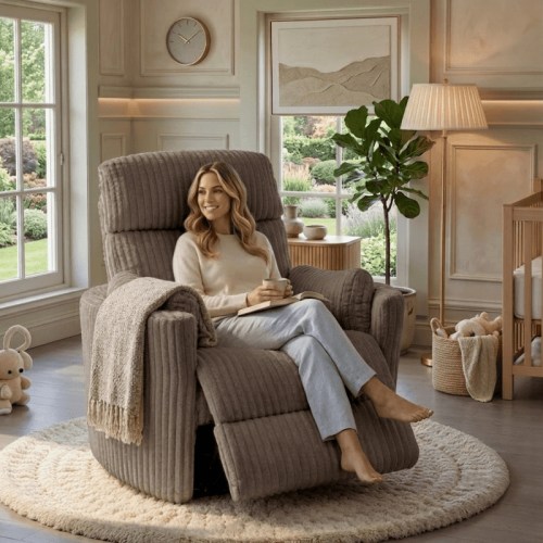 Enthymia Adult Metal Family Room Swivel and Glider Rocker Recliners with 2 Pillows, Brown