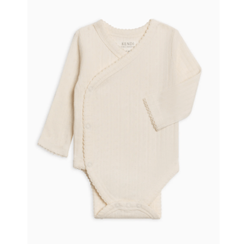 Ivory, 3-6M Hilda Brushed Back Pointelle Long Sleeve Kimono Bodysuit