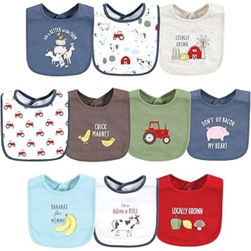 Hudson Baby Unisex Baby Cotton Bibs, Boy Farm Animals, One Size