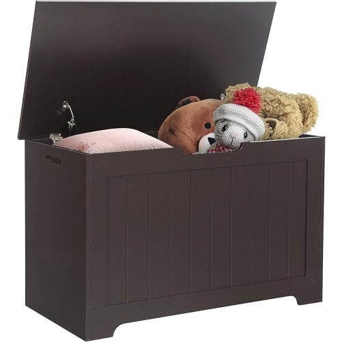 Toy Chest for Girls Boys Wooden Storage Box with Flip-top Lid & Safety Hinge, Kids Room Play Room Nursery Organizer, Bedroom Bench with 100L Storing Area, Brown