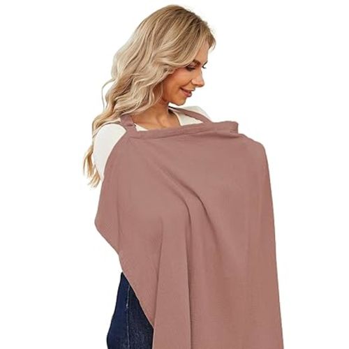 PPOGOO Muslin Nursing Cover for Baby Breastfeeding, Breathable Privacy Nursing Covers for Mom 100% Cotton Breastfeeding Cover with Rigid Hoop for Mother Nursing Apron (Red)