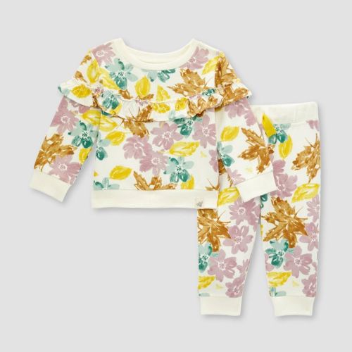 Burt's Bees Baby® Girls' Foliage Floral French Terry Top & Pant Set, Size: 0-3M