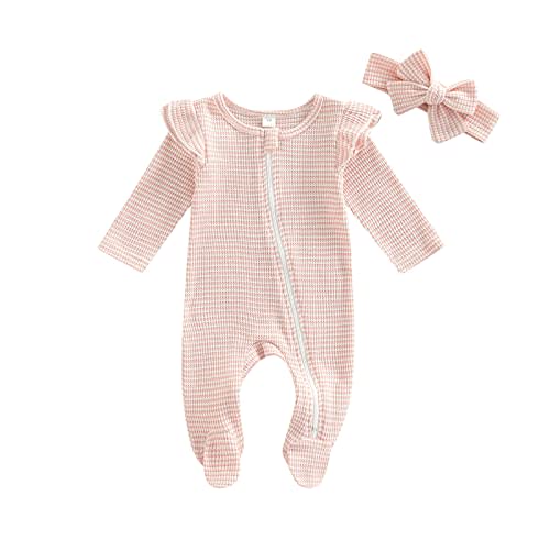 Kuriozud Newborn Baby Girl Boy Footie Romper One Piece Jumpsuit Sleeper Infant Clothes