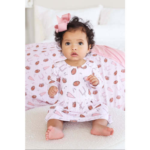 Long Sleeve Twirl Bodysuit | Tiny Touchdowns Pink