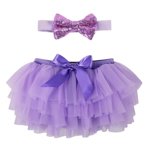 HUAANIUE Newborn Baby Girl Fluffy Soft Tutu Skirt with Diaper Cover,Toddler Girl Tutu Skirt with Headband