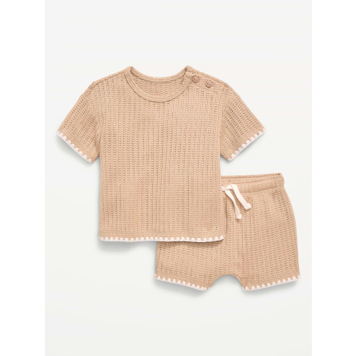 Short-Sleeve Crochet-Knit Top and Shorts Set for Baby
