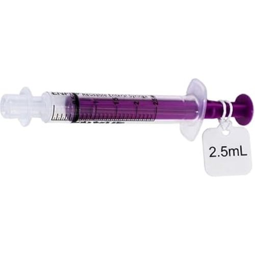 Envue ENFit 2.5mL Reusable O-Ring bFed Syringe for Tube Feeding, 25-Pack, Purple Plunger