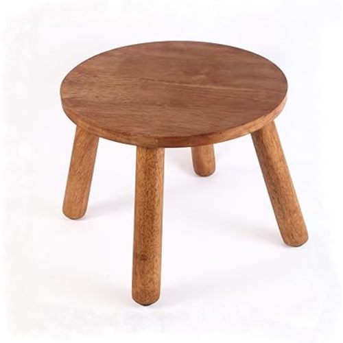 Round Solid Wooden Step Stool, Garden Stool,9.3''H,Plant Stool,Wood Legs Detachable for Plant Stand, Kitchen, Bathroom,Bedroom,Livingroom (Walnut, 9.3inch)