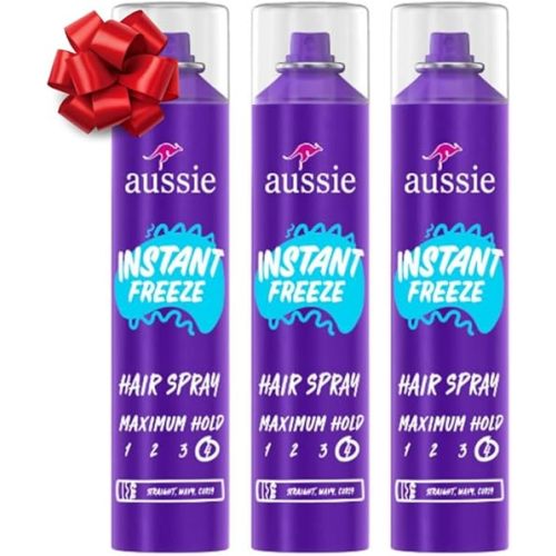 Aussie Instant Freeze Hair Spray for Extreme Hold, Infused with Jojoba Oil & Sea Kelp, Long-Lasting All-Day Hold, Fresh Citrus Scent, Safe for All Hair Types, 10 Fl Oz, 3 Pack
