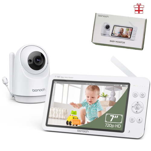 "Bonoch MegaView 7"" Baby Monitor, 720P Video Camera, Audio, No Wi-Fi, 6000mAh, VOX, Night Vision"