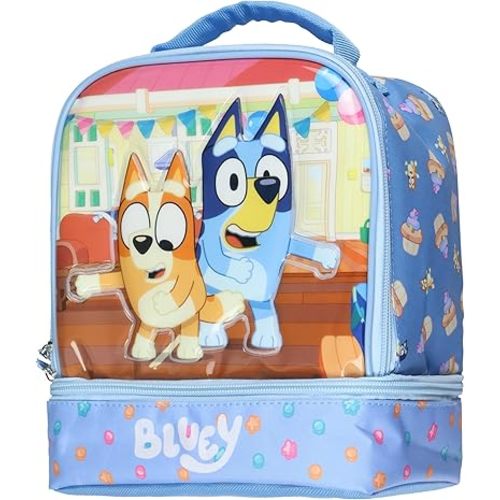 AI ACCESSORY INNOVATIONS Bluey Lunch Box Bluey and Bingo Party Time Dual Compartment Insulated Lunch Bag Tote 10"