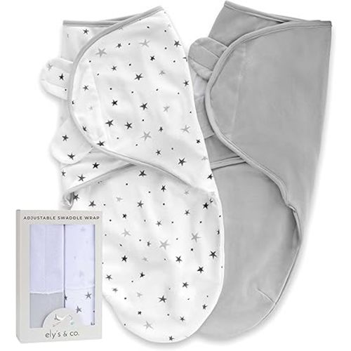 Ely's & Co. Adjustable Swaddles for Newborn, Baby Swaddles 0-3 Months, Swaddle Sack for Baby Girl/Boy, 2 Pack (Grey Star)