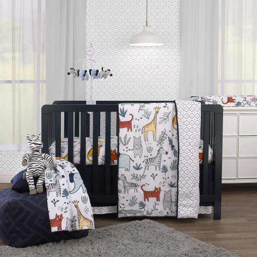 Carter's Safari Party 4 Piece Crib Bedding Set - Comforter, Fitted Sheet, Dust Ruffle & Baby Blanket