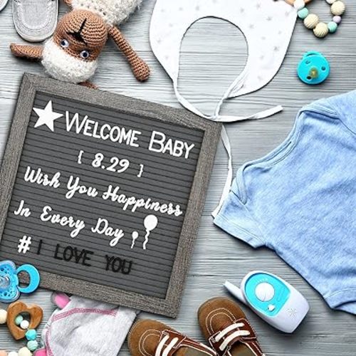 Grey Felt Letter Board - 10x10 Inch, Pre Cut 725 Letters, First Day of School, Classroom Decor, Baby Announcements