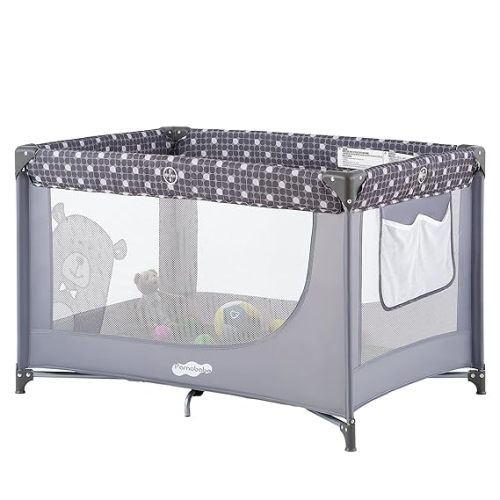 Pamo Babe Pack and Play Portable Crib Baby Playpen Foldable Playard for Infant Toddler with Mattress Pad, Lightweight Unisex Travel Crib Gray