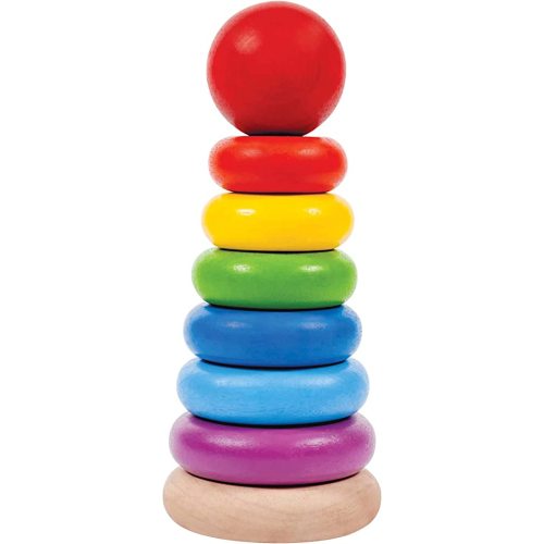 PlanToys Wooden 8 Piece Sorting and Stacking Ring Toy (5124) | Rainbow Color Collection |Sustainably Made from Rubberwood and Non-Toxic Paints and Dyes