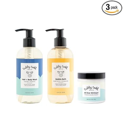 TUBBY TODD Essentials Baby Bath Gift Set – 8.5oz Hair+Body Wash, 8.5oz Bubble Bath & 3.5oz All Over Ointment