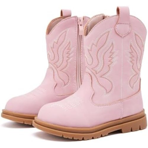 BMCiTYBM Toddler Cowboy Cowgirl Boots Boys Girls Western Round Toe Riding Mid Calf Booties for All Seasons（Toddler/Little Kid