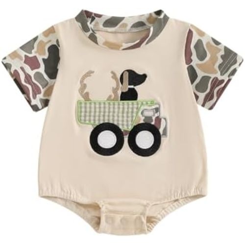 Bagilaanoe Newborn Baby Boy Summer Romper Short Sleeve Bodysuit Dog/Reindeer Jumpsuit Summer Hunting Clothes