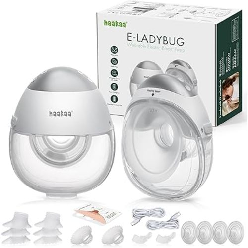 haakaa E-Ladybug Wearable Electric Breast Pump – Ultra-Slim Hands-Free Pump, 3 Modes & 12 Suction Levels, Micro-Vibration Technology, Leakproof 180ml Cup, Quiet in-Bra Design 2-Pack