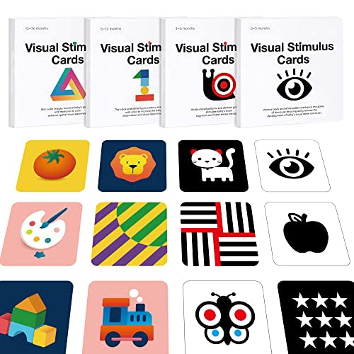 Baby Flash Cards 0-3-6-12-36 Months, Infant Baby Toys 0-3-6-12 Months Newborn Tummy Time Toys Visual Stimulation Cards, 80 PCs 160 Page,4 Sets for Different Age