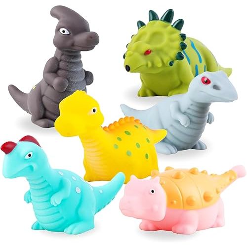XY-WQ Bath Toys No Hole, for Infants 6-12& Toddlers 1-3, No Hole Bathtub Toys (Dinosaur Ⅱ, 6 Pcs with Mesh Bag)