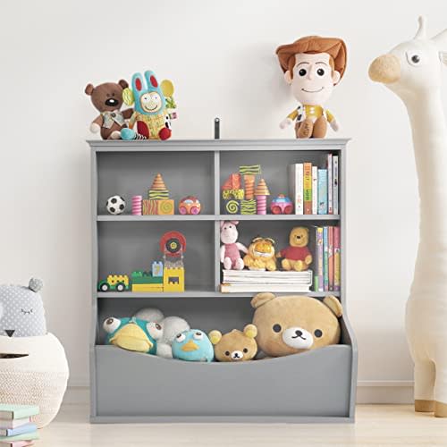CAPHAUS Kids' Toy Storage Organizer, Open Cubby, Multifunctional Book and Cabinet, Shelf for Nursery, Playroom, Closet, Home Organization Bookcase, E. Grey - 33'' Height
