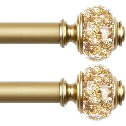 2 Pack Curtain Rod 32 to 58 Inches (2.6-4.8ft), USFOOK 7/8 Inch Telescoping Splicing Curtain Rods for Windows 20 to 54 Inch, Luxury Gold Decorative Drapery Rods for Home with Translucent Finials