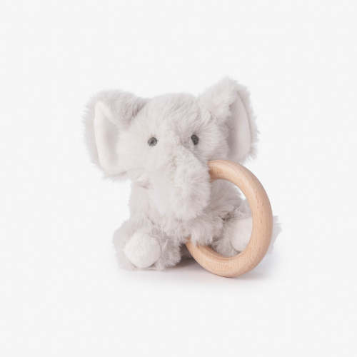 Elephant Plush Wooden Ring Rattle GRAY / O/S
