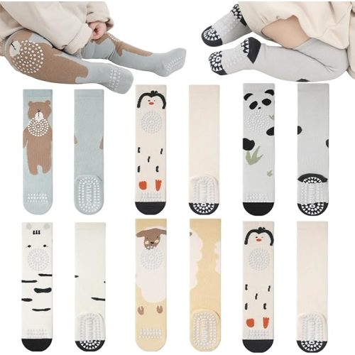 Baby Toddlers Knee High Non Slip Socks with Grips Girl Boy Non-Skid Socks Newborn Infant Floor Crawling Tube Stockings