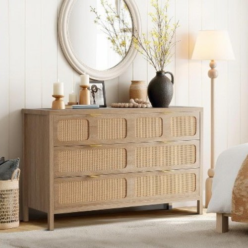 Coucheta Dresser with 6 Drawers - Farmhouse Style Wooden Chest of Drawers with Metal Handles for Bedroom & Living Room