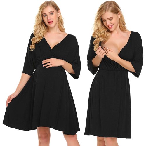 Ekouaer 3 in 1 Labor/Delivery/Hospital Gown Maternity Dress Nursing Nightgown Sleepwear for Breastfeeding S-XXL
