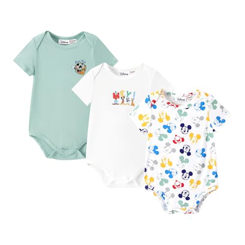DISNEY Winnie the Pooh Stitch Princess Ariel Mickey 3 Packs Baby Snap Romper Bodysuit for Infant Newborn