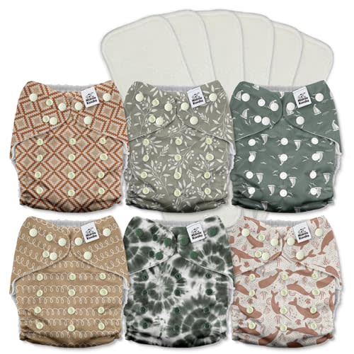 Mama Koala 3.0 Pocket Cloth Diapers for Babies with AWJ Lining, 6 Pack with 6 5-Layer Natural Cloth Diaper Inserts - Reusable and Washable Pocket Diapers(A-Calm Spring)