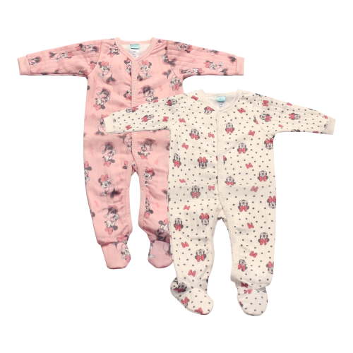 Disney Clothes Baby Girls 2-Pack Quilted Footie Coveralls - Minnie Mouse, Princess Cinderella and Tiana Bodysuits (0/3M-6/9M)