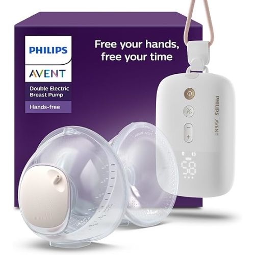 Philips Avent Hands-free Double Electric Breast Pump, Hospital-strength Motor, Mimics Baby's Drinking Rhythm, Pumps up to 85 Times per Minute, 2 Collection Cups, 4 Breast Shields, Model SCF539/62