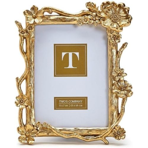 Two's Company Gold Floral Spray 5X7 Photo Frame