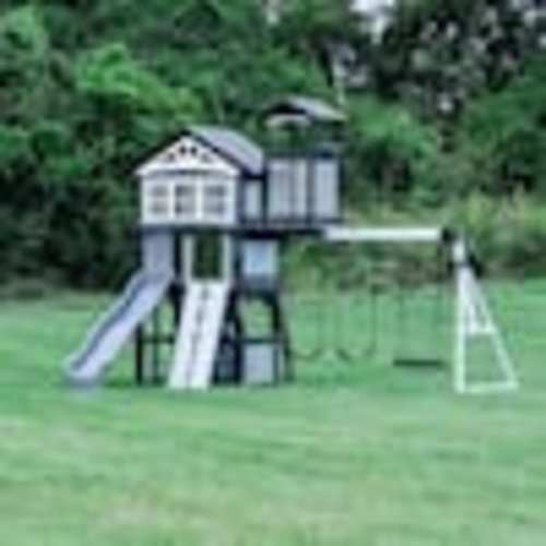 Backyard Discovery Whispering Point Outdoor Playground Set w/ Upper Clubhouse, Web Swing, Rock Wall, Swing Set, and PlaySet Kitchen 2300262COM