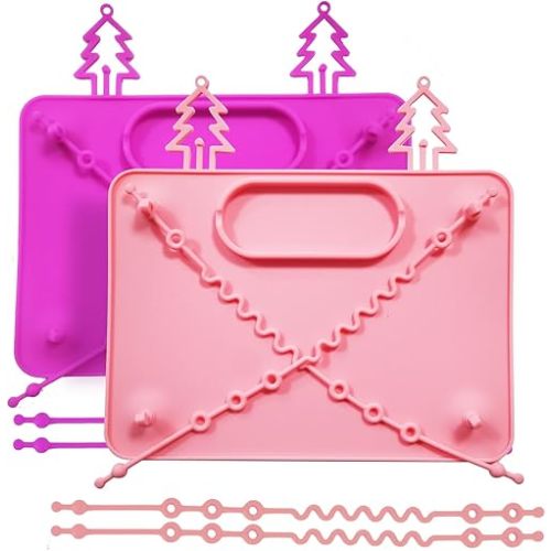2 Pack Baby Silicone Mat, Silicone Placemat for Infants to Toddlers, Baby Placemat for Restaurants & Dining Table, Christmas Tree Suction Placemats, 8 Stretchable Straps to Secure Babies Essentials