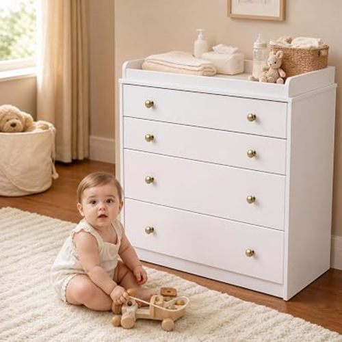 Hetoy Baby Changing Table Dresser with 4 Drawers and Removable Topper