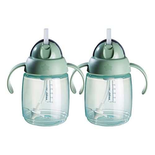 Tommee Tippee Starter Straw Cup, Easy Transition Toddler Cup For 6 Months+, 10oz, with Silicone Weighted Straw and Easy-Hold Handles, Pack of 2, Green