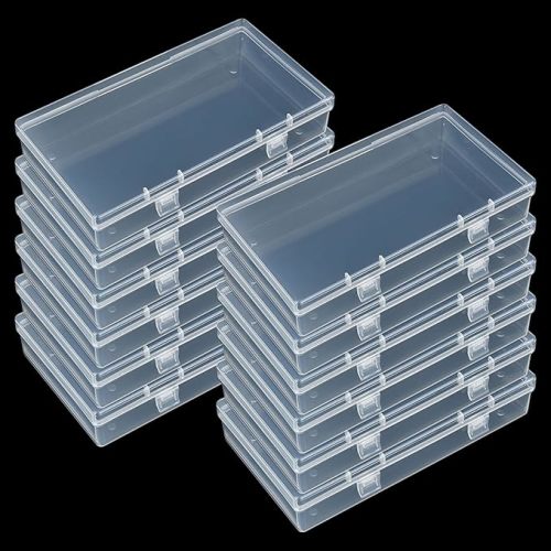 LJY 12 Pieces Rectangular Empty Mini Clear Plastic Organizer Storage Box Containers with Hinged Lids (6.1 x 3.3 x 1.2 inch, Transparent)