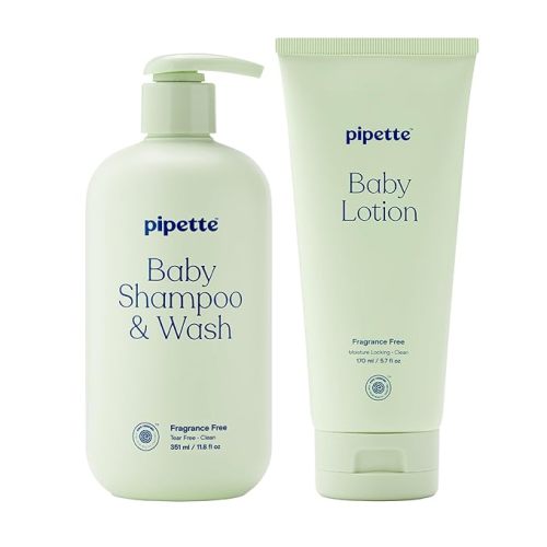 Pipette Fragrance-Free Wash and Lotion Duo, Clean, Tear-Free Bath Time, Sulfate-Free, Paraben-Free, Sensitive Skin Baby Wash and Baby Lotion, Hypoallergenic, Non-Toxic (Pack of 2)