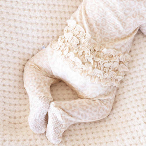 Lovely Leopard Bamboo Waffle Zipper Ruffle Footie